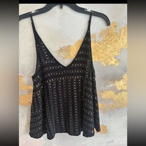 Free People Black Gold Beaded Swing Camisole XS EUC